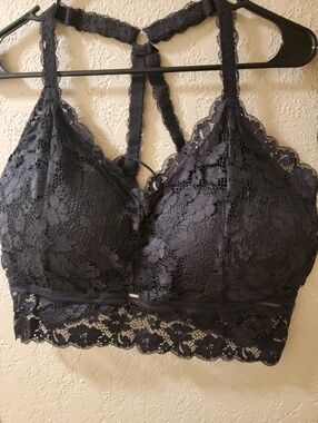 Lace Bralette with Decorative Strappy Back - Black